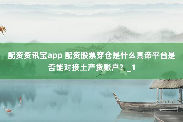配资资讯宝app 配资股票穿仓是什么真谛平台是否能对接土产货账户?_1