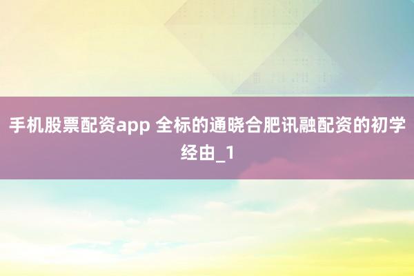 手机股票配资app 全标的通晓合肥讯融配资的初学经由_1