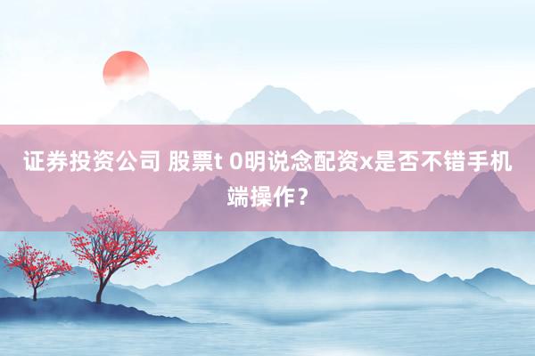 证券投资公司 股票t 0明说念配资x是否不错手机端操作？